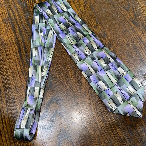 Jerry Garcia Tie 2005 Abstract Print in Green Tan  Lavender Silk Classic Necktie - Picture 3 of 7